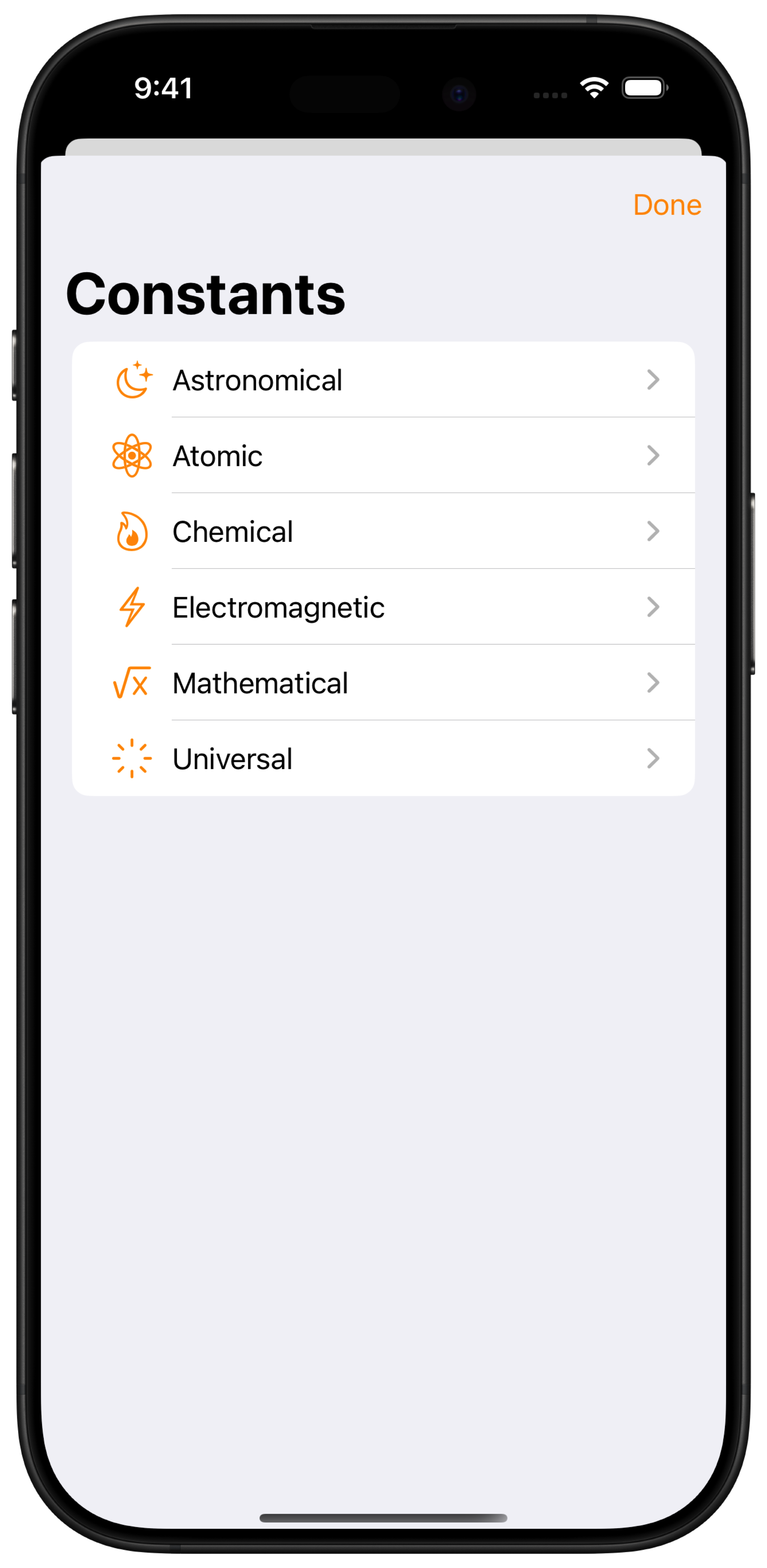 Scientific Constants on iPhone